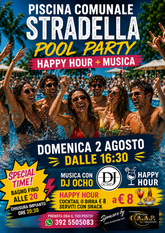 ogni domenica 2 agosto pool party + happy hour a Stradella